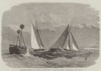 Yacht-Rennen zwischen der Thought und der Torpid, vor dem Nab-Leuchtturm im Solent